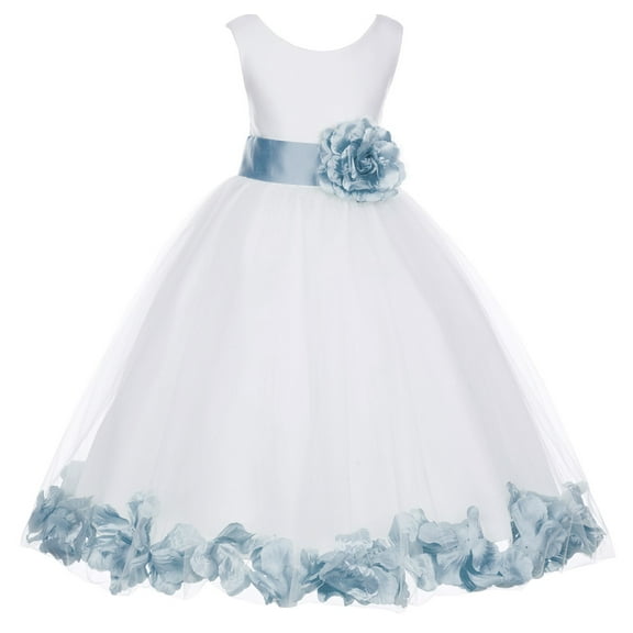 Ekidsbridal Girl Pageant Flower Girl Dress - White Tulle Dress with Rose Petals 302S-A (Size: S-16)