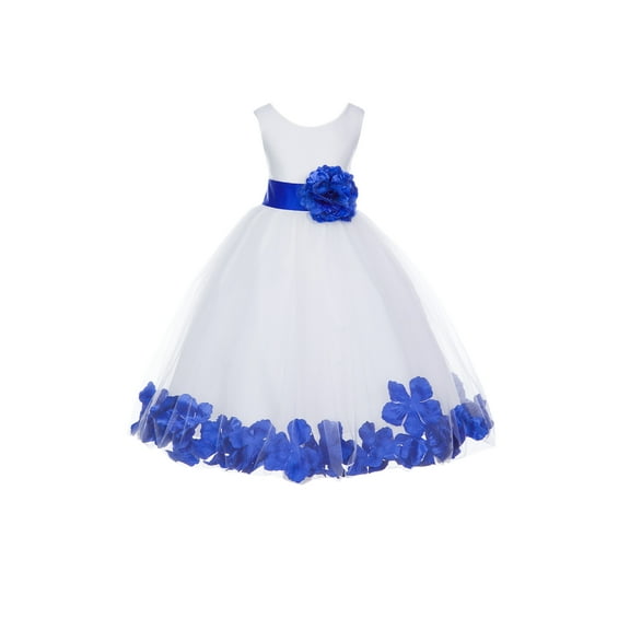 Ekidsbridal Girl Pageant Flower Girl Dress - White Tulle Dress with Rose Petals 302S-A (Size: S-16)