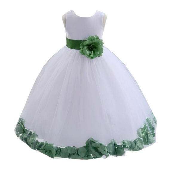 Ekidsbridal Girl Pageant Flower Girl Dress - White Tulle Dress with Rose Petals 302S-A (Size: S-16)