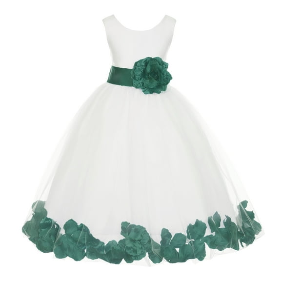 Ekidsbridal Girl Pageant Flower Girl Dress - White Tulle Dress with Rose Petals 302S-A (Size: S-16)
