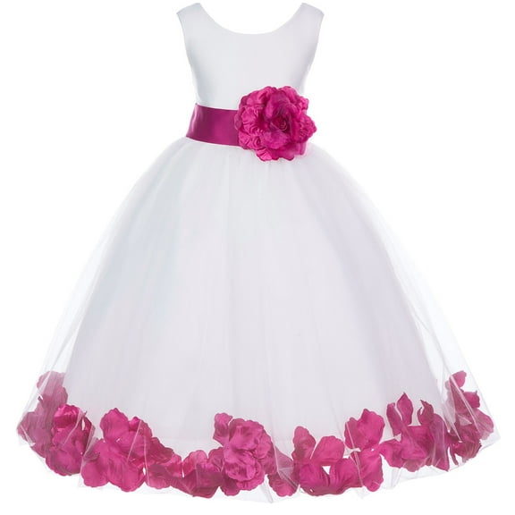 Ekidsbridal Girl Pageant Flower Girl Dress - White Tulle Dress with Rose Petals 302S-A (Size: S-16)