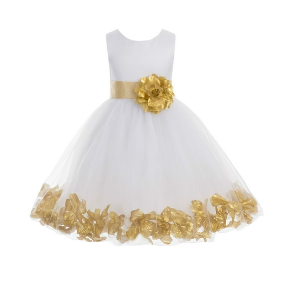 Ekidsbridal Girl Pageant Flower Girl Dress - White Tulle Dress with Rose Petals 302S-A (Size: S-16)