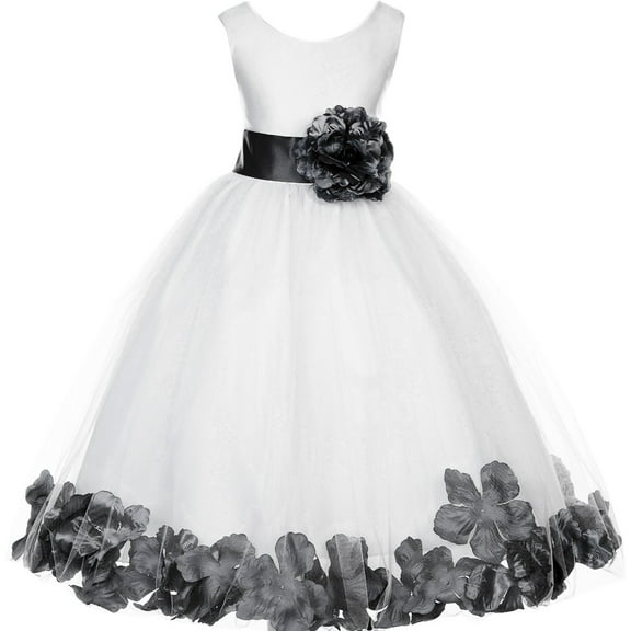 Ekidsbridal Girl Pageant Flower Girl Dress - White Tulle Dress with Rose Petals 302S-A (Size: S-16)