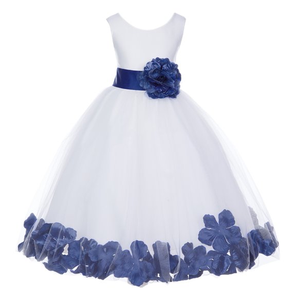 Ekidsbridal Girl Pageant Flower Girl Dress - White Tulle Dress with Rose Petals 302S-A (Size: S-16)
