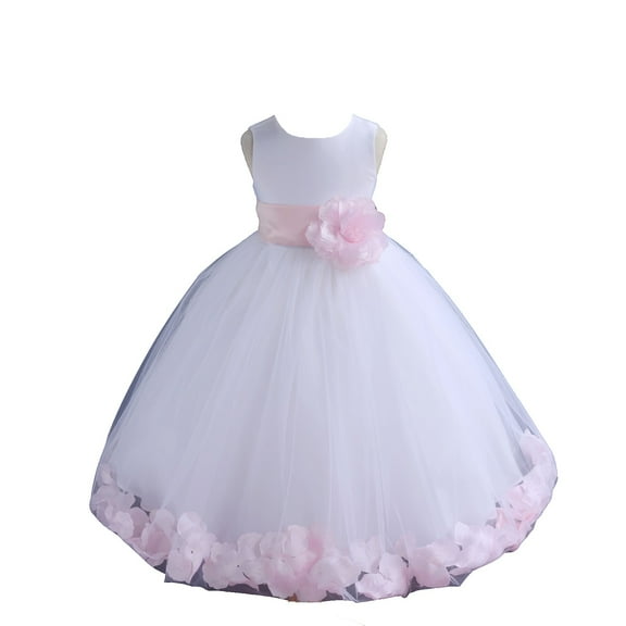 Ekidsbridal Girl Pageant Flower Girl Dress - White Tulle Dress with Rose Petals 302S-A (Size: S-16)
