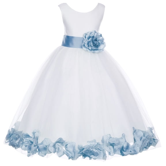 Ekidsbridal Girl Pageant Flower Girl Dress - White Tulle Dress with Rose Petals 302S-A (Size: S-16)