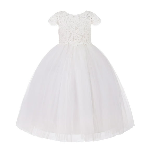 Ekidsbridal Girl Princess Flower Girl Dress - Floral Lace Dress with Cap Sleeves 214-A (Size: 2-10)