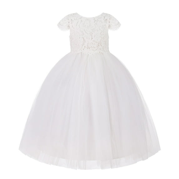 Ekidsbridal Girl Princess Flower Girl Dress - Floral Lace Dress with Cap Sleeves 214-A (Size: 2-10)
