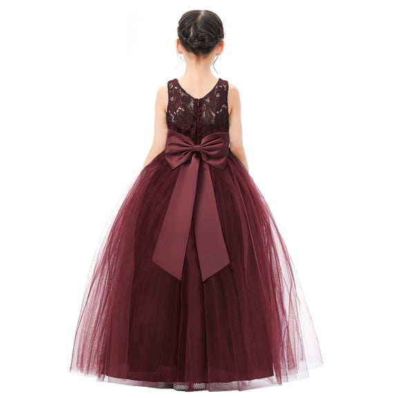 Ekidsbridal Girl Princess Flower Girl Dress - Illusion Lace Tulle with Bow Sash 331-A (Size: 2-12)
