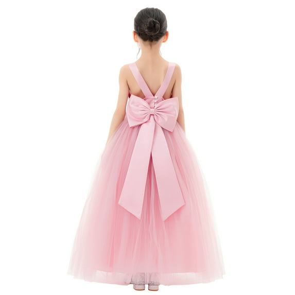 Ekidsbridal Girl Princess Flower Girl Dress - Satin Backless with Elegant Pre-tied Bow 722-A (Size: 4-12)