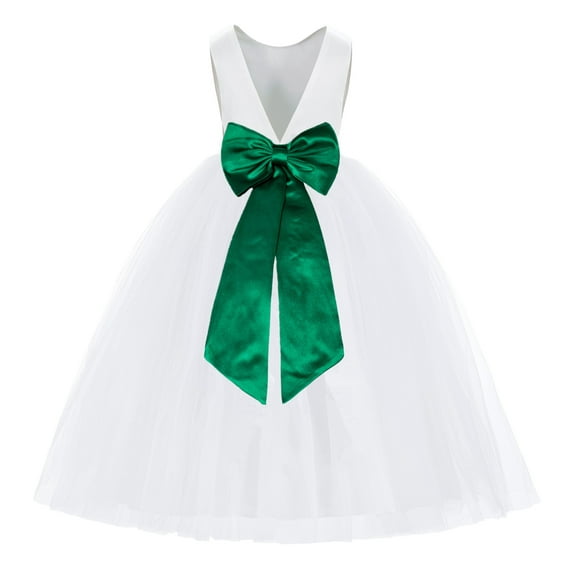 Ekidsbridal White V-Back Satin Flower Girl Dresses with Pretty Colored Sash for Wedding Reception Formal Evening Social Event 219T M
