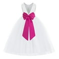 thumbnail image 1 of Ekidsbridal Girl Princess Flower Girl Dress - V-Back Satin White Tulle with Tiebow 219T-A (Size: M-14), 1 of 3