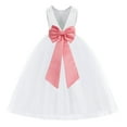 thumbnail image 1 of Ekidsbridal Girl Princess Flower Girl Dress - V-Back Satin White Tulle with Tiebow 219T-A (Size: M-14), 1 of 3
