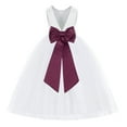 thumbnail image 1 of Ekidsbridal Girl Princess Flower Girl Dress - V-Back Satin White Tulle with Tiebow 219T-A (Size: M-14), 1 of 3