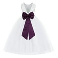 thumbnail image 1 of Ekidsbridal Girl Princess Flower Girl Dress - V-Back Satin White Tulle with Tiebow 219T-A (Size: M-14), 1 of 2