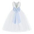 thumbnail image 1 of Ekidsbridal Girl Princess Flower Girl Dress - V-Back Satin White Tulle with Tiebow 219T-A (Size: M-14), 1 of 3