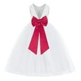 thumbnail image 1 of Ekidsbridal Girl Princess Flower Girl Dress - V-Back Satin White Tulle with Tiebow 219T-A (Size: M-14), 1 of 3