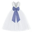 thumbnail image 1 of Ekidsbridal Girl Princess Flower Girl Dress - V-Back Satin White Tulle with Tiebow 219T-A (Size: M-14), 1 of 3