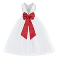 thumbnail image 1 of Ekidsbridal Girl Princess Flower Girl Dress - V-Back Satin White Tulle with Tiebow 219T-A (Size: M-14), 1 of 3