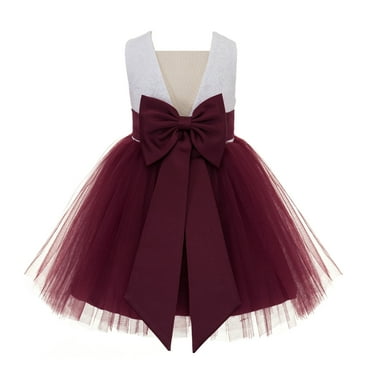 Ekidsbridal Girl Reception Flower Girl Dress - V-Back Lace Knee-Length with Bow Sash 206T-A (Size: S-10)