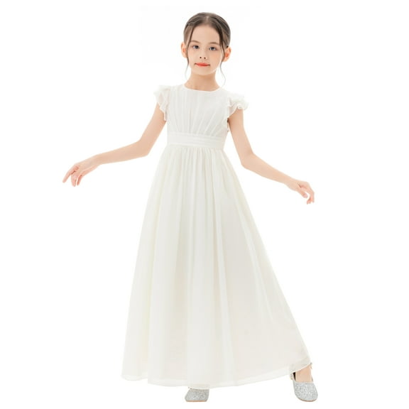 Ekidsbridal Girl Recital Flower Girl Dress - Chiffon with Ruffle Cap Sleeves 822-A (Size: 4-12)