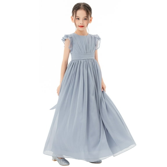 Ekidsbridal Girl Recital Flower Girl Dress - Chiffon with Ruffle Cap Sleeves 822-A (Size: 4-12)