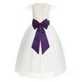 thumbnail image 1 of Ekidsbridal Girl Wedding Flower Girl Dress - Ivory Cap Sleeves V-Back Lace with Tiebow 622T-A (Size: 2-10), 1 of 3