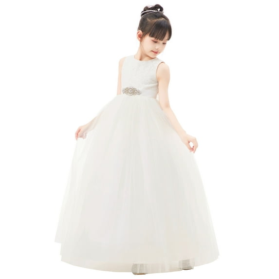 Ekidsbridal Girl Wedding Flower Girl Dress - Ivory Heart Cutout Floral Lace with Rhinestone Sash 172R3-A (Size: 2-14)