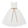 thumbnail image 1 of Ekidsbridal Girl Wedding Flower Girl Dress - Ivory V-Back Lace Tulle Tutu with Rhinestone Sash 212R2-A (Size: 2-10), 1 of 3