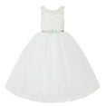 thumbnail image 1 of Ekidsbridal Girl Wedding Flower Girl Dress - Ivory V-back Illusion Lace with Rhinestone Ribbon 212R5thin-A (Size: 2-10), 1 of 3