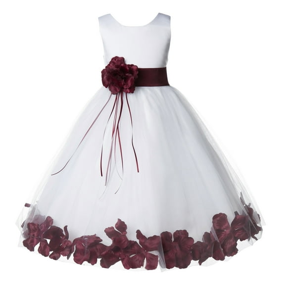 Ekidsbridal Girl Wedding Flower Girl Dress - Rose Petals White Tulle Dress with Organza Sash 007-A (Size: S-16)