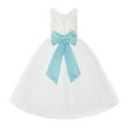 thumbnail image 1 of Ekidsbridal Girl Wedding Flower Girl Dress - V-Back Ivory Lace Tulle with Bow Sash 212noFT-A (Size: 2-10), 1 of 2