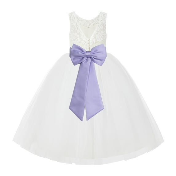 Ekidsbridal Girl Wedding Flower Girl Dress - V-Back Ivory Lace Tulle with Bow Sash 212noFT-A (Size: 2-10)