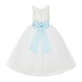 thumbnail image 1 of Ekidsbridal Girl Wedding Flower Girl Dress - V-Back Ivory Lace Tulle with Bow Sash 212noFT-A (Size: 2-10), 1 of 2