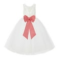thumbnail image 1 of Ekidsbridal Girl Wedding Flower Girl Dress - V-Back Ivory Lace Tulle with Bow Sash 212noFT-A (Size: 2-10), 1 of 3