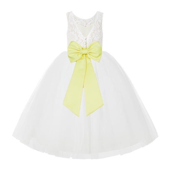 Ekidsbridal Girl Wedding Flower Girl Dress - V-Back Ivory Lace Tulle with Bow Sash 212noFT-A (Size: 2-10)