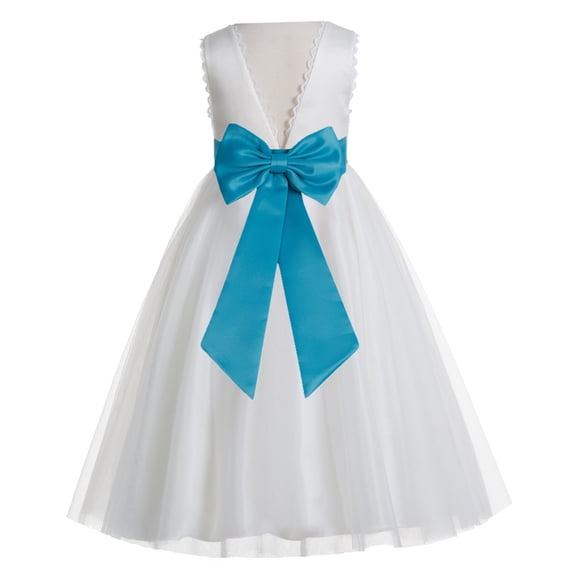 Ekidsbridal Girl Wedding Flower Girl Dress - V-Back Ivory Tulle with Tiebow