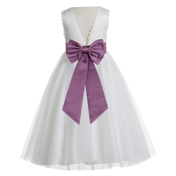 Ekidsbridal Girl Wedding Flower Girl Dress - V-Back Ivory Tulle with Tiebow