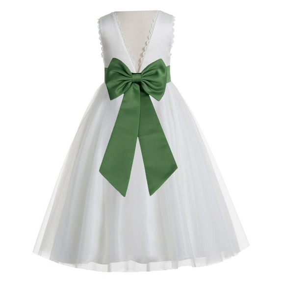 Ekidsbridal Girl Wedding Flower Girl Dress - V-Back Ivory Tulle with Tiebow
