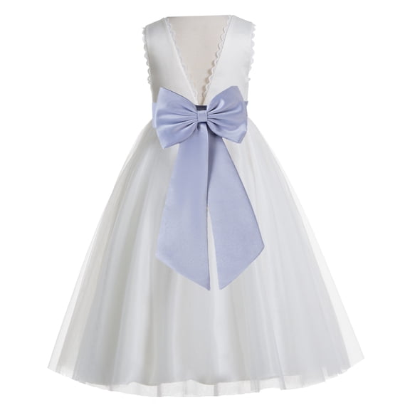 Ekidsbridal Girl Wedding Flower Girl Dress - V-Back Ivory Tulle with Tiebow