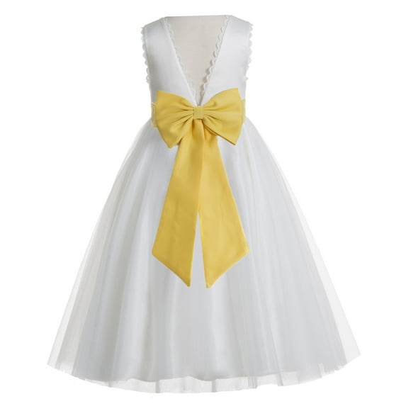 Ekidsbridal Girl Wedding Flower Girl Dress - V-Back Ivory Tulle with Tiebow