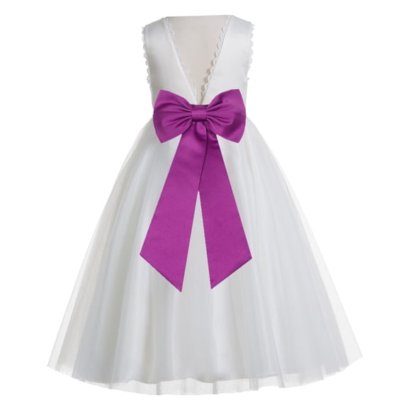Ekidsbridal Girl Wedding Flower Girl Dress - V-Back Ivory Tulle with Tiebow