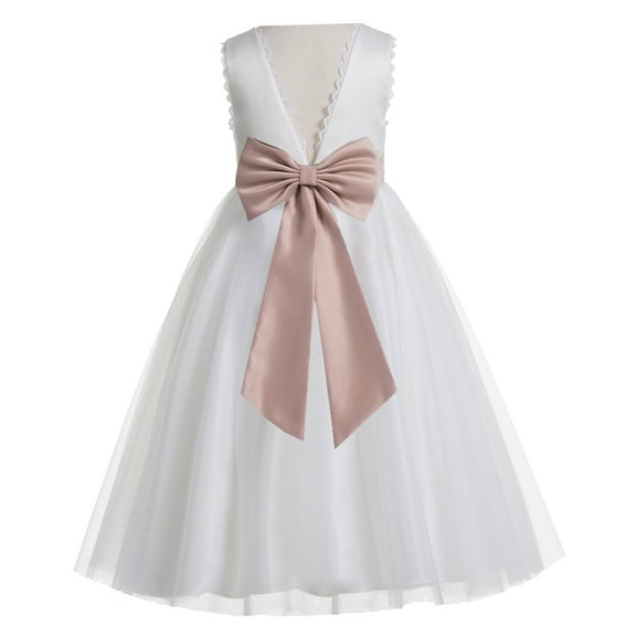 Ekidsbridal Girl Wedding Flower Girl Dress - V-Back Ivory Tulle with Tiebow