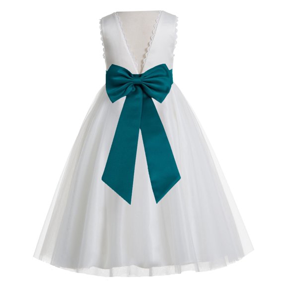 Ekidsbridal Girl Wedding Flower Girl Dress - V-Back Ivory Tulle with Tiebow