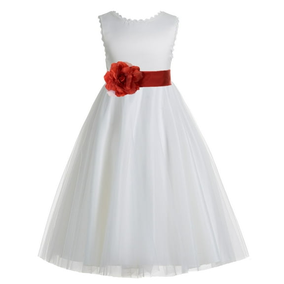 Ekidsbridal Girl Wedding Flower Girl Dress - V-Back Ivory Tulle with Tiebow