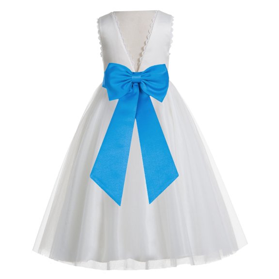 Ekidsbridal Girl Wedding Flower Girl Dress - V-Back Ivory Tulle with Tiebow