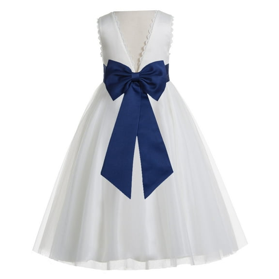 Ekidsbridal Girl Wedding Flower Girl Dress - V-Back Ivory Tulle with Tiebow