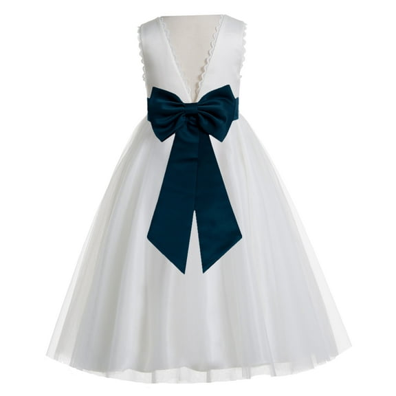 Ekidsbridal Girl Wedding Flower Girl Dress - V-Back Ivory Tulle with Tiebow