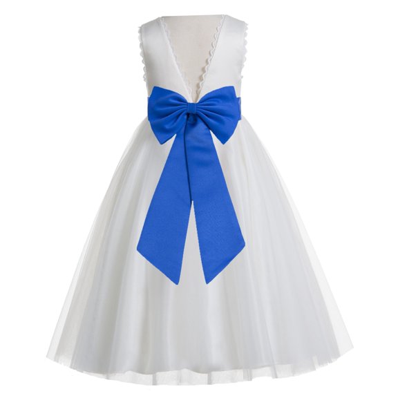 Ekidsbridal Girl Wedding Flower Girl Dress - V-Back Ivory Tulle with Tiebow