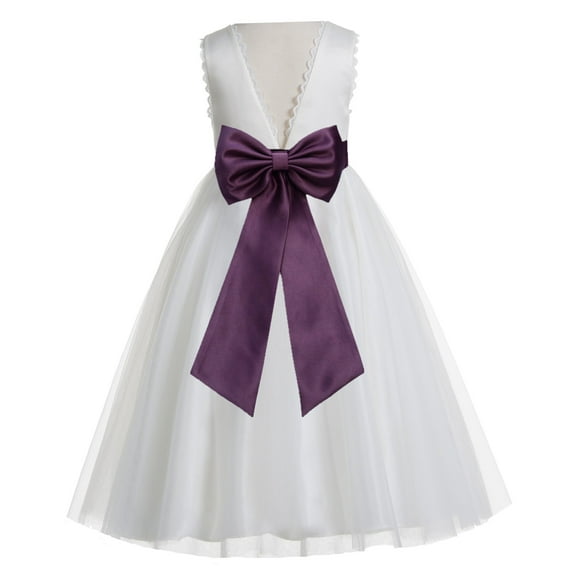 Ekidsbridal Girl Wedding Flower Girl Dress - V-Back Ivory Tulle with Tiebow
